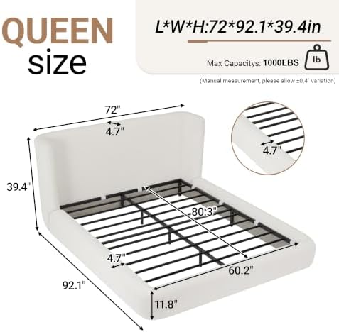 DNYN Queen Cloud Bed Frame with Wingback Headboard and 360° Foam Surround