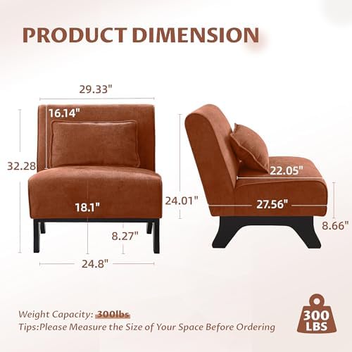 Armless Accent Chair Comfy Upholstered Modern Living Room Side Chair