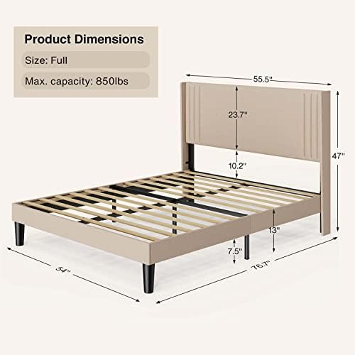 Gizoon Full Bed Frame with Wingback Headboard, Upholstered Platform Bed