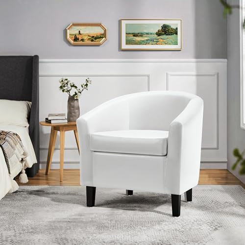 Yaheetech Accent Chairs, Faux Leather Barrel Armchairs White