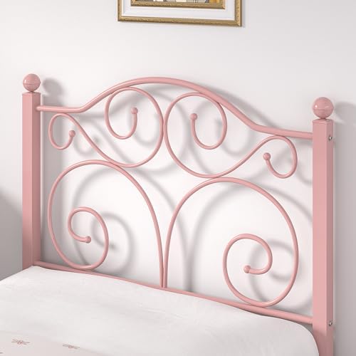 VECELO Twin Size Bed Frame with Headboard and Footboard, Heavy Duty Metal Slat Support, Platform Mattress Foundation, No Box Spring Needed, Easy Assembly, Light Pink