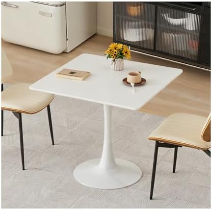 Square Dining Table, 31.5" Tulip Table with Thickened Tabletop & Metal Pedestal, Mid Century Modern Bistro Table for Kitchen, Small Places, Living Room, Cafe (White)