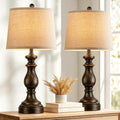 PARTPHONER Traditional Table Lamp Set of 2, Rustic Farmhouse Table Lamps for Living Room Bedroom, 27" Bedside Desk Lamps Vintage Nightstand Lamps with Linen Shades, Oil Rubbed Bronze