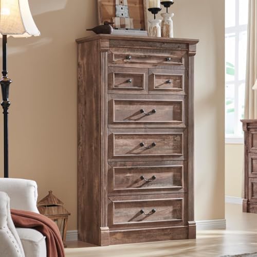 Aitjunz Farmhouse 57" Tall 7 Drawers Dresser for Bedroom, Light Brown