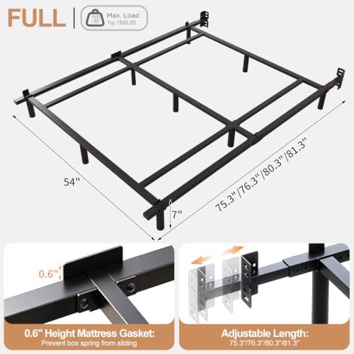 Full Size 7 Inch Low Profile Metal Platform Bed Frames, Adjustable Length