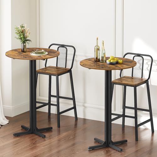 YATINEY Round Bar Table Set of 2, Counter Height Pub Table, Bar Height Cocktail Table, Versatile Use, for Dining Room, Kitchen, Bar, Pub, Cafe, Rustic Brown and Black BT10L2BR