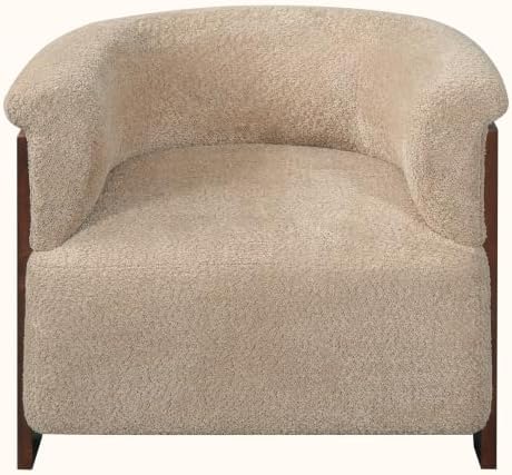 Merax 31.7" Mid-Century Boucle Fabric Barrel Accent Chair, Brown