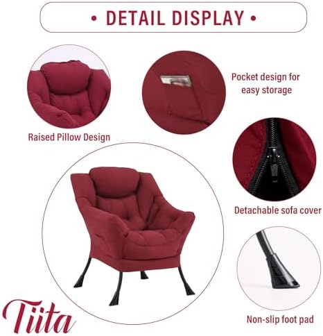 Tiita Lazy Chair for Adults, Comfy Reading Accent Chair, Red Single