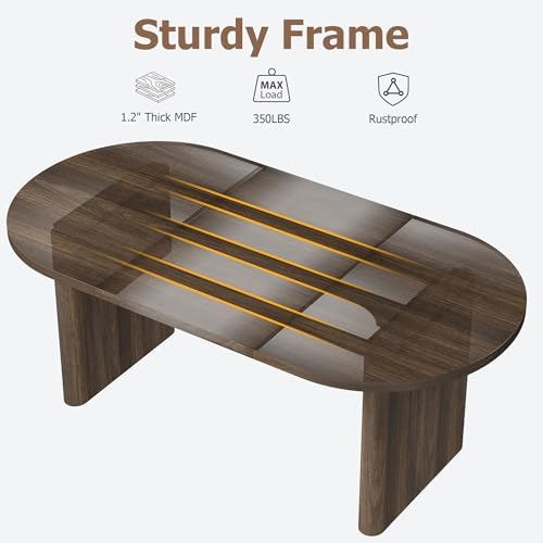 GarveeHome 70.87" Long Oval Dining Table with Wooden Base for 6-8 People