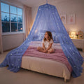 Bollepo Blue Canopy Bed, Blue Bed Canopy with Glow in The Dark Stars for Girls, Boys, Kids and Babies, Net Use to Cover The Baby, Kid, Girls Or Full Size Bed, Fire Retardant Fabric