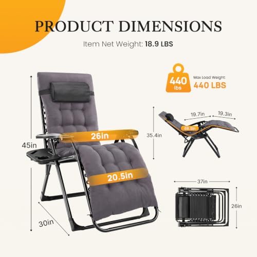 NEWBULIG Zero Gravity Chair, Folding Patio Recliner with Cup Holder Trays