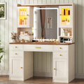 CSZZD Farmhouse Makeup Vanity Desk with Lighted Mirror and RGB Cabinets | Large Vanity Table with Type-C & USB Charging Station, Adjustable 3 Mode Lights Vanity Desk with 6 Drawers & Storage Shelves
