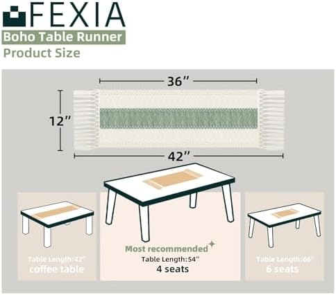 FEXIA Boho Table Runner for Home Decor 12x36 Sage Green Fall Decorations