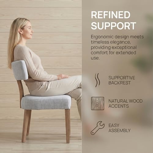 HNY Set of 6 Mid Century Modern Dining Chairs, Farmhouse Linen Fabric Upholstered Accent Chair Curved Backrest Kitchen Chairs, with Hardwood Frame, Grey, 6PC