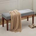 WUTUTUEE 43.5'' Linen Bedroom Bench, Upholstered End of Bed Bench, Padded Vintage Dining Bench, Entryway Bench with Solid Wood Legs, Kitchen, Living Room, Hallway, Light Grey