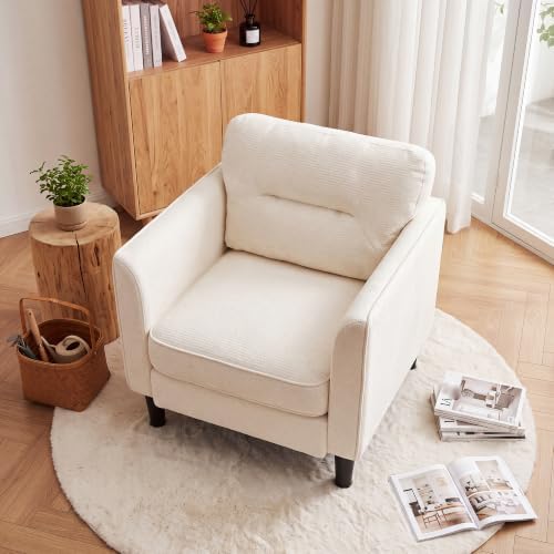 Kromax Accent Chair for Living Room, Comfy Upholstered Armchair, White