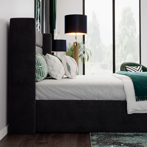 SHA CERLIN Queen Size Lift Up Hydraulic Storage Bed Frame Black