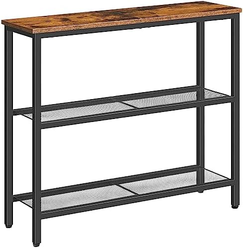 HOOBRO 29.5" Narrow Console Table, 3-Tier Entryway Table, Thin Sofa Table with Shelves, Side Table, Display Table, for Hallway, Entrance, Living Room, Bedroom, Rustic Brown and Black BF73XG01