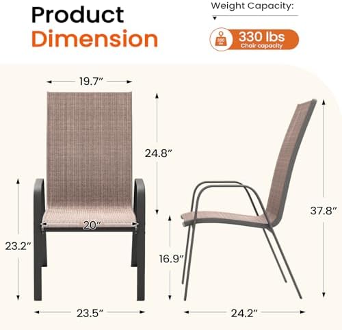 JEAREY Patio Dining Chairs Set of 6, Stackable Outdoor Chairs, Coffee