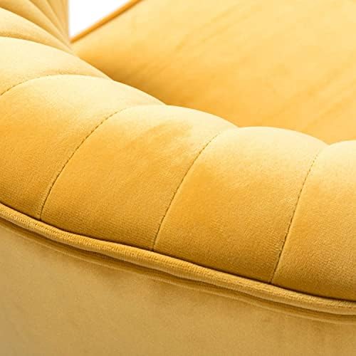 HULALA HOME Velvet Accent Chair, Modern Upholstered Cute Side Chair with Gold Metal Legs, Armless Wingback Slipper Chair Comfy Living Room Chair for Bedroom Guest Room Vanity,Mustard