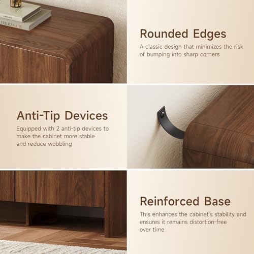 ComfyCorner 60" Sideboard Buffet Cabinet, Large Curved Design, Walnut