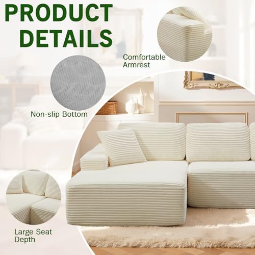 Modular Sectional Sofa, Convertible Sofa Bed, No Assembly Required Cloud Couch with Deep Seat, Modern L-Shaped Boneless Sofa for Living Room (Beige)