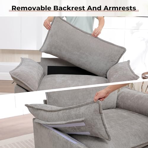 Oversized Accent Chair,Modern Chenille Cloud Sofa Chair with Deep Seat,Upholstered Armchair with Extra Thick,Comfy Accent Chair Reading Chair for Living Room Bedroom Apartment Lightgrey