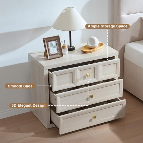 3 Piece Dresser Bedroom Set - 6 Drawer Dresser and 3 Drawer Oversized Nightstands Set of 2 with Charging Station, Farmhouse Dresser Sets for Bedroom,Grey White