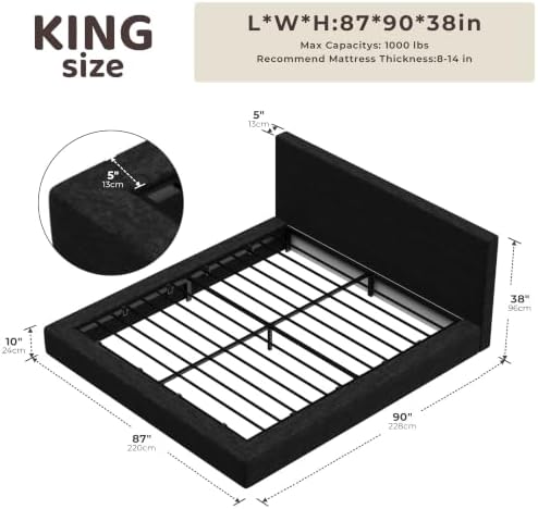 RECCI AirFrame King Size Upholstered Bed Frame with Plush Padded Headboard