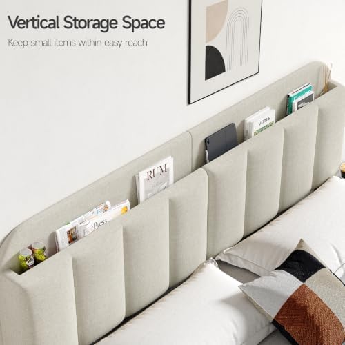 ONBRILL King Headboard Only with LED Light, Upholstered Storage Headboards