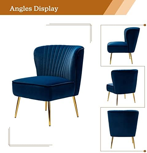 HULALA HOME Velvet Accent Chair, Modern Upholstered Cute Side Chair with Gold Metal Legs, Armless Wingback Slipper Chair Comfy Living Room Chair for Bedroom Guest Room Vanity,Navy