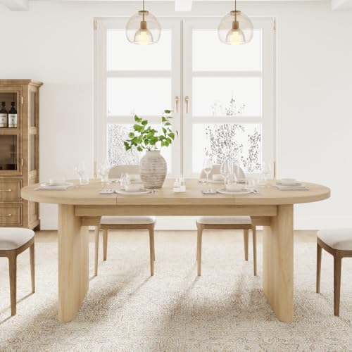 GarveeHome 70.87" Long Oval Dining Table with Wooden Base for 6-8 People