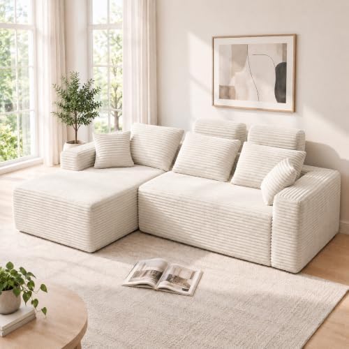 96" Boneless Couch, High Back Support L Shaped Oversized Living Room Sofa