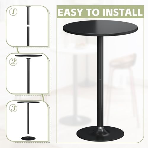 Flamaker Round Bistro Pub Table Modern Style Metal Base MDF Top Cocktail Bar Table Counter Bar Height for Pub, Dining Room, Party (2, Full Black)