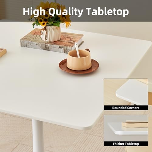 Square Dining Table, 24" Tulip Table with Thickened Tabletop & Metal Pedestal, Mid Century Modern Bistro Table for Kitchen, Small Places, Living Room, Cafe (White)