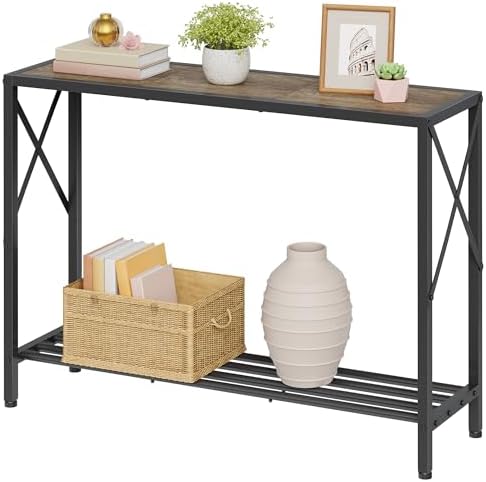 Tajsoon Console Table 41.8", 2 Tier Industrial Entryway Table with Shelves