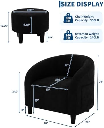 GarveeHome Accent Chair with Ottoman, Velvet Side Chairs for Living Room, Modern Armchair for Bedroom, Round Club Chair for Small Space, Black