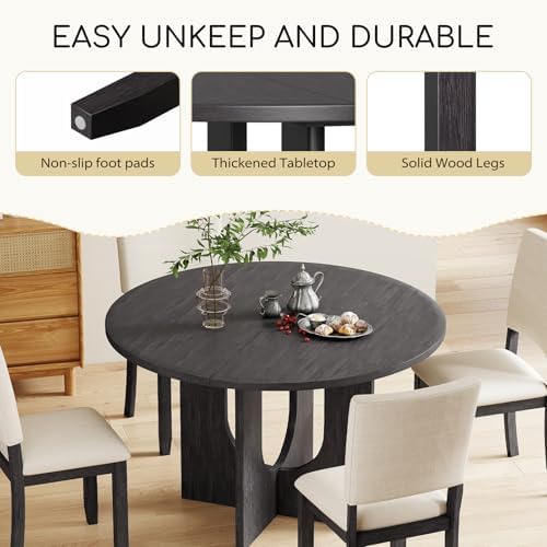 Zevemomo 47.3" Round Solid Wood Dining Table Set for 4, Black
