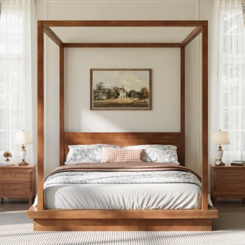 Queen Size Canopy Bed with Headboard (Brown)