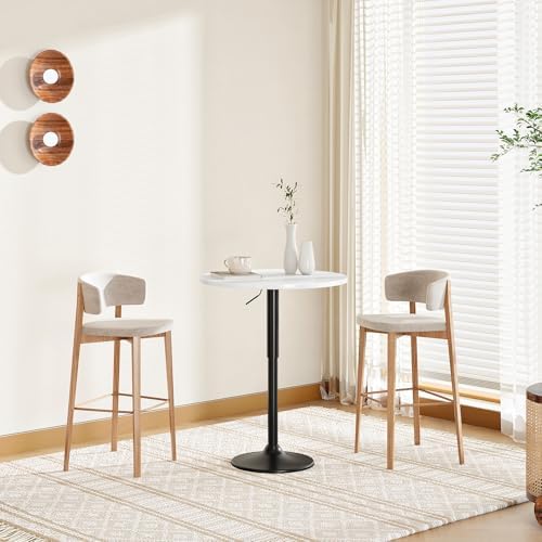 HOOBRO Bar Table, Height-Adjustable Round Pub Table 27-35.4 Inches with Sturdy Base, Modern Style, Easy to Assemble, Suitable for Small Space, White BW58BT01G1