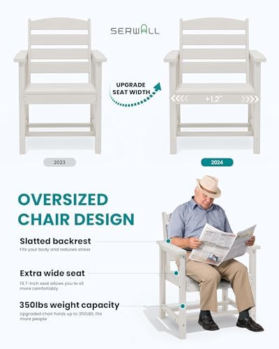 SERWALL Patio Dining Chair Set of 2,All Weather HDPE Dining Chair, White