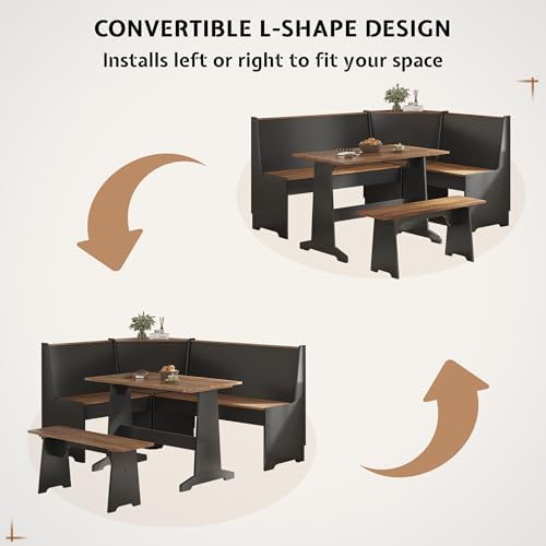 LUXOAK 3-Piece Corner Dining Set with Hidden Storage, Black Oak