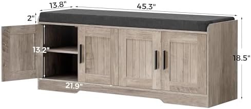 Homleke Shoe Storage Bench, 4 Doors & Thickened Padded Seat Cushion