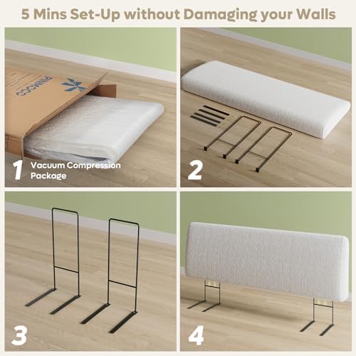 Pinmoco 4.7" Upholstered Headboard for Queen Size Bed, Height Adjustable and Ergonomic Headboard, Easy Assemble, Sturdy and Durable, Teddy Velvet, Beige