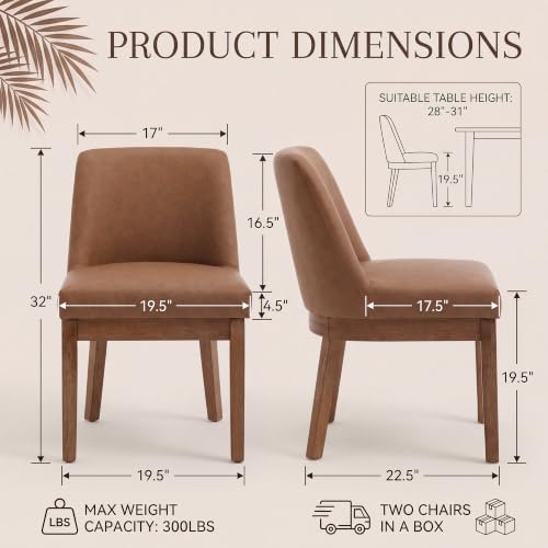 Brown Faux Leather Dining Chairs Set of 4, Upholstered Dining Room Chairs