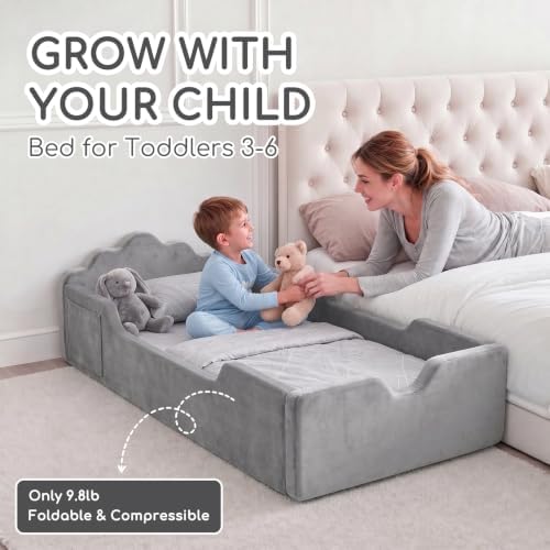 oaskys Toddler Floor Bed, No Assembly Needed Toddler Bed for Ages 3-8, Super Soft Frameless Foam Design with Removable Machine Washable Cover, Low to Ground Camas para Niños Bed