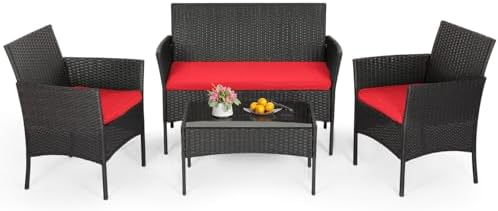 FDW 4-Piece Patio Furniture Set | Red | Outdoor Wicker Furniture
