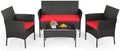 FDW 4-Piece Patio Furniture Set | Red | Outdoor Wicker Furniture