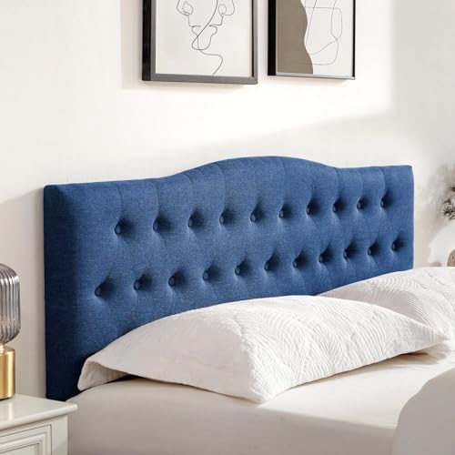 Tufted Headboard Twin Size, Solid Wood Adjustable Height Head Board, Blue