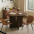 HIPIHOM Modern Round Dining Table Set for 2, 39.4" Walnut Kitchen Table with 2 PU Leather Chairs, 3-Piece Mid-Century Dining Room Set for Small Spaces, Pedestal Base & Ergonomic Padded Chairs
